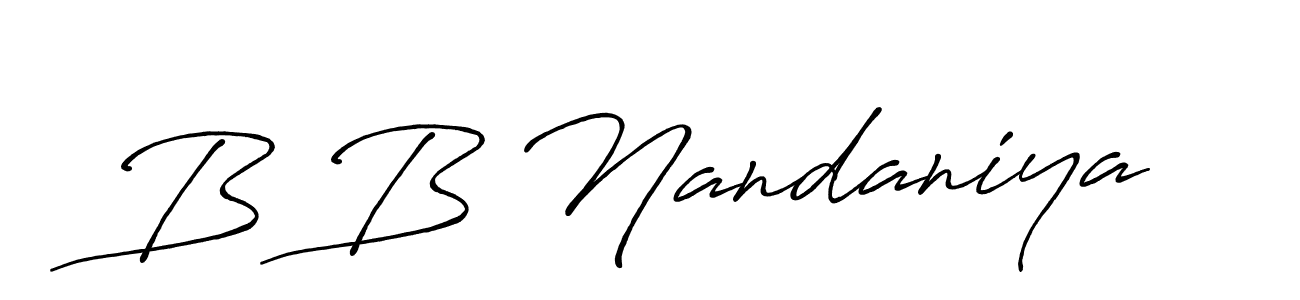 The best way (Antro_Vectra_Bolder) to make a short signature is to pick only two or three words in your name. The name B B Nandaniya include a total of six letters. For converting this name. B B Nandaniya signature style 7 images and pictures png