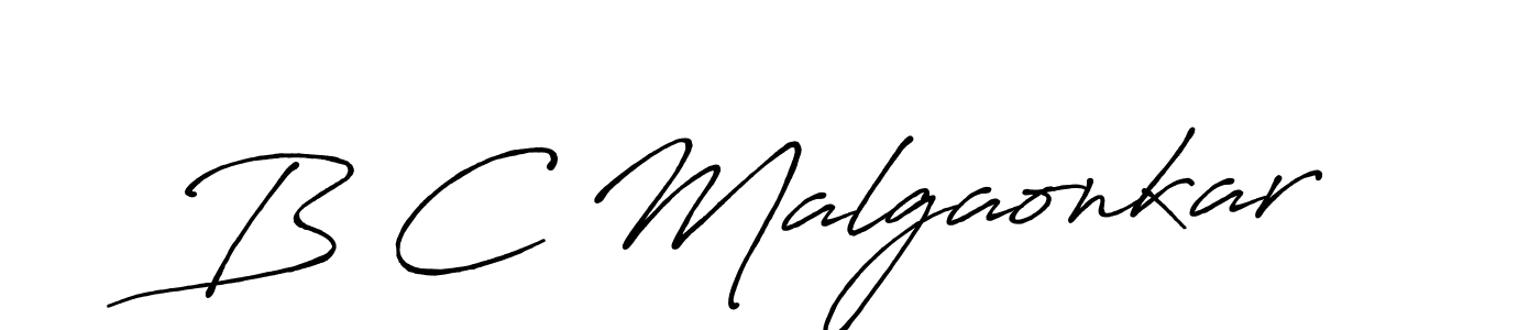 How to make B C Malgaonkar name signature. Use Antro_Vectra_Bolder style for creating short signs online. This is the latest handwritten sign. B C Malgaonkar signature style 7 images and pictures png