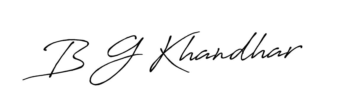 Make a beautiful signature design for name B G Khandhar. With this signature (Antro_Vectra_Bolder) style, you can create a handwritten signature for free. B G Khandhar signature style 7 images and pictures png