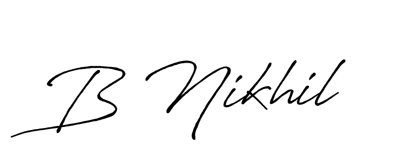 The best way (Antro_Vectra_Bolder) to make a short signature is to pick only two or three words in your name. The name B Nikhil include a total of six letters. For converting this name. B Nikhil signature style 7 images and pictures png