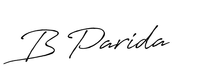 The best way (Antro_Vectra_Bolder) to make a short signature is to pick only two or three words in your name. The name B Parida include a total of six letters. For converting this name. B Parida signature style 7 images and pictures png