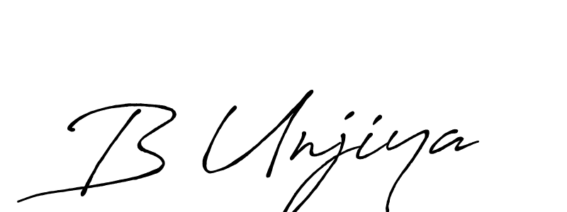 Use a signature maker to create a handwritten signature online. With this signature software, you can design (Antro_Vectra_Bolder) your own signature for name B Unjiya. B Unjiya signature style 7 images and pictures png