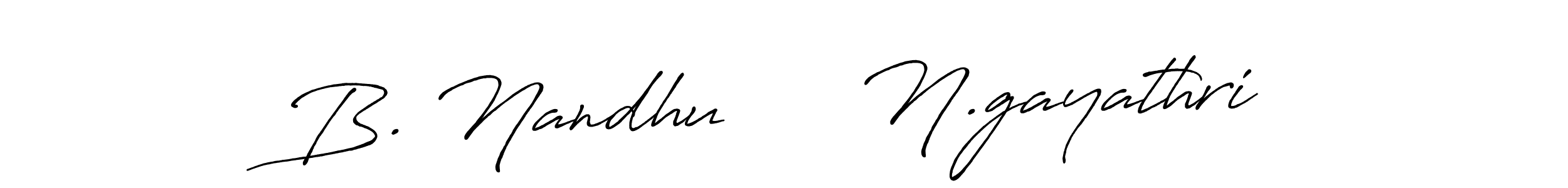 The best way (Antro_Vectra_Bolder) to make a short signature is to pick only two or three words in your name. The name B. Nandhu      N.gayathri include a total of six letters. For converting this name. B. Nandhu      N.gayathri signature style 7 images and pictures png