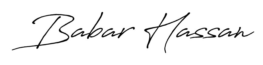The Antro_Vectra_Bolder font transforms the name Babar Hassan into an executive sign with sharp precision and distinguished character. Babar Hassan signature style 7 images and pictures png