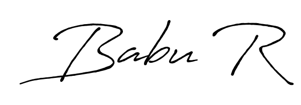 A classic penmanship look for Babu R. The Antro_Vectra_Bolder font brings timeless elegance and confidence to every signed document. Babu R signature style 7 images and pictures png