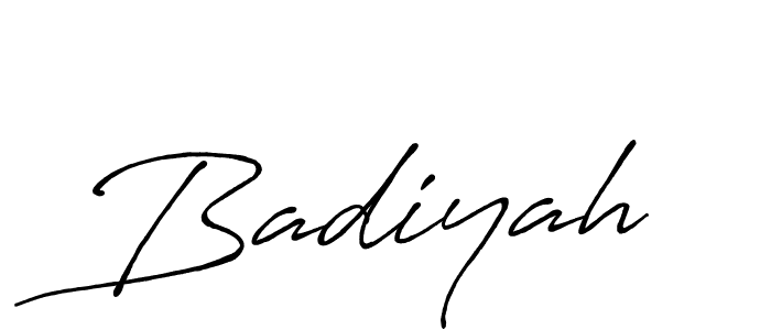 Use a signature maker to create a handwritten signature online. With this signature software, you can design (Antro_Vectra_Bolder) your own signature for name Badiyah. Badiyah signature style 7 images and pictures png