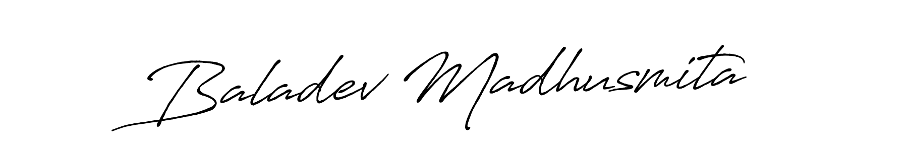 Create a beautiful signature design for name Baladev Madhusmita. With this signature (Antro_Vectra_Bolder) fonts, you can make a handwritten signature for free. Baladev Madhusmita signature style 7 images and pictures png