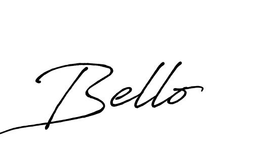 Use a signature maker to create a handwritten signature online. With this signature software, you can design (Antro_Vectra_Bolder) your own signature for name Bello. Bello signature style 7 images and pictures png