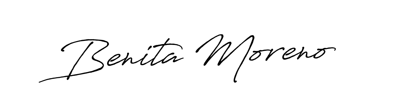 How to make Benita Moreno name signature. Use Antro_Vectra_Bolder style for creating short signs online. This is the latest handwritten sign. Benita Moreno signature style 7 images and pictures png