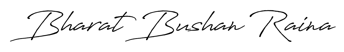 Give your name Bharat Bushan Raina an exquisite flair with the Antro_Vectra_Bolder script font. Ideal for contracts, resumes, and formal letterheads. Bharat Bushan Raina signature style 7 images and pictures png