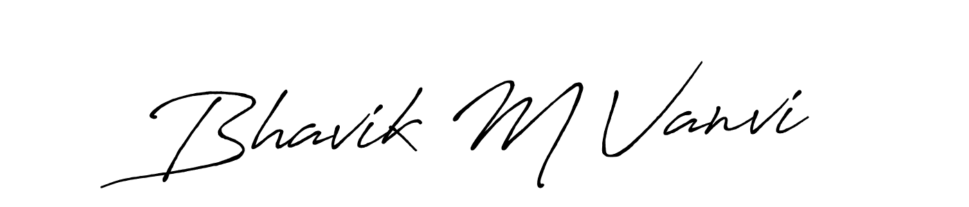 How to make Bhavik M Vanvi name signature. Use Antro_Vectra_Bolder style for creating short signs online. This is the latest handwritten sign. Bhavik M Vanvi signature style 7 images and pictures png