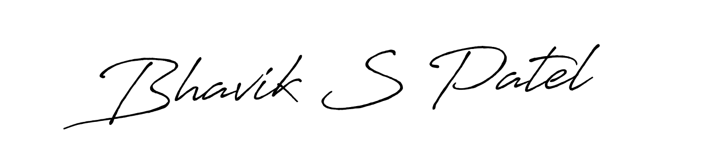 How to make Bhavik S Patel name signature. Use Antro_Vectra_Bolder style for creating short signs online. This is the latest handwritten sign. Bhavik S Patel signature style 7 images and pictures png