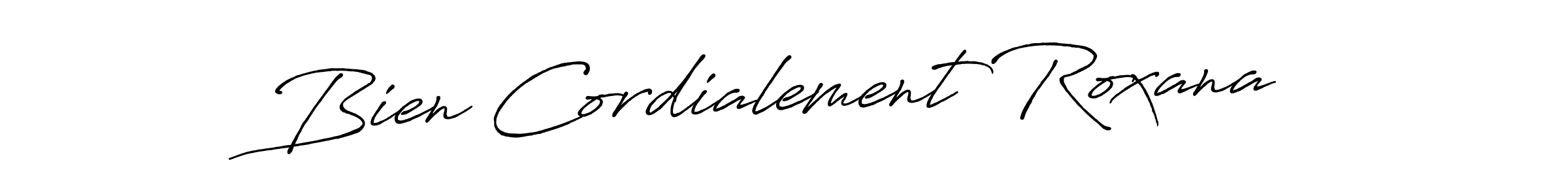 The best way (Antro_Vectra_Bolder) to make a short signature is to pick only two or three words in your name. The name Bien Cordialement Roxana include a total of six letters. For converting this name. Bien Cordialement Roxana signature style 7 images and pictures png