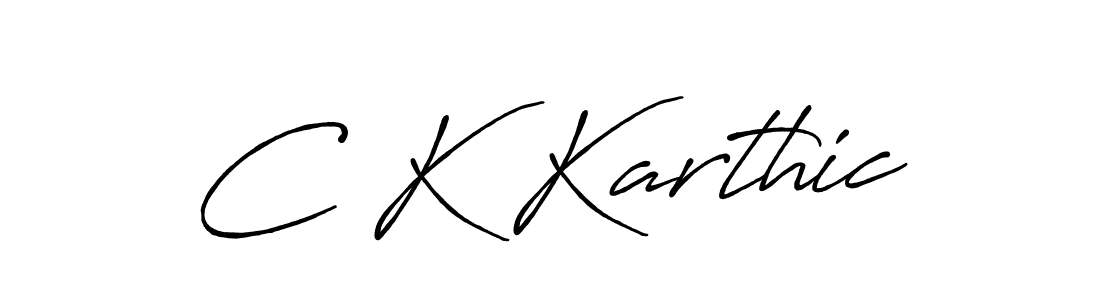 How to make C K Karthic name signature. Use Antro_Vectra_Bolder style for creating short signs online. This is the latest handwritten sign. C K Karthic signature style 7 images and pictures png