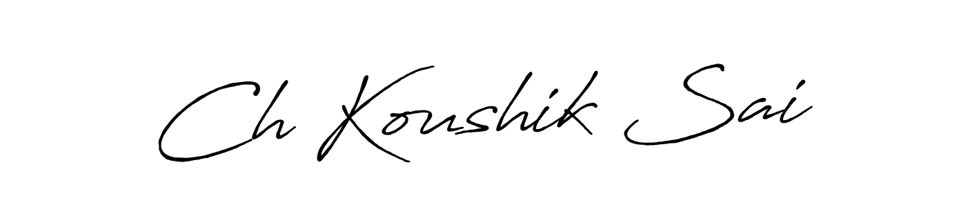 The best way (Antro_Vectra_Bolder) to make a short signature is to pick only two or three words in your name. The name Ch Koushik Sai include a total of six letters. For converting this name. Ch Koushik Sai signature style 7 images and pictures png