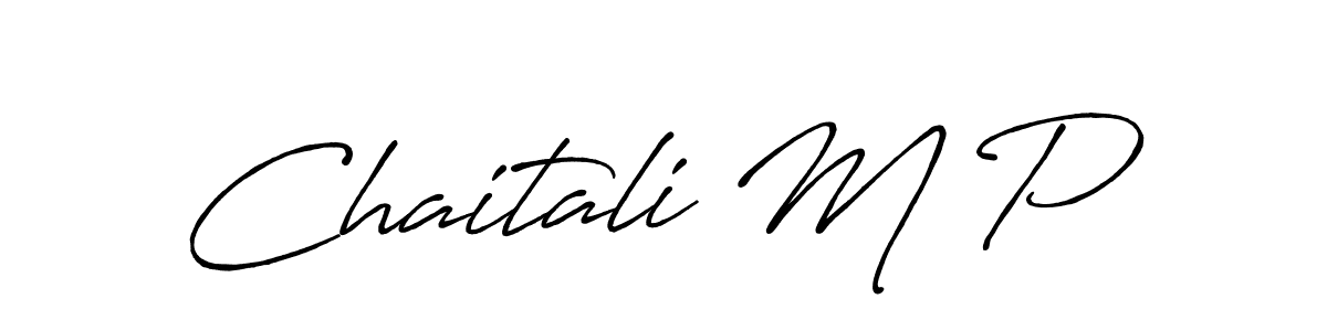 The best way (Antro_Vectra_Bolder) to make a short signature is to pick only two or three words in your name. The name Chaitali M P include a total of six letters. For converting this name. Chaitali M P signature style 7 images and pictures png