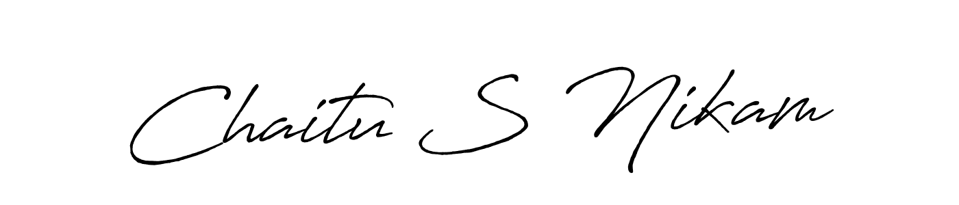 The best way (Antro_Vectra_Bolder) to make a short signature is to pick only two or three words in your name. The name Chaitu S Nikam include a total of six letters. For converting this name. Chaitu S Nikam signature style 7 images and pictures png