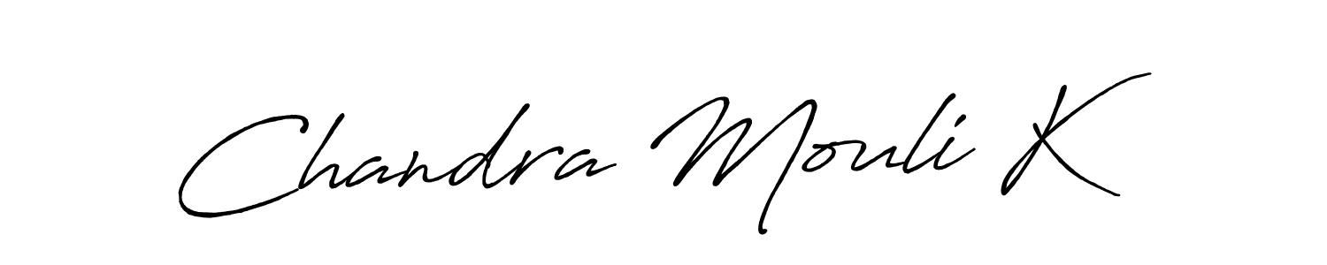 How to make Chandra Mouli K name signature. Use Antro_Vectra_Bolder style for creating short signs online. This is the latest handwritten sign. Chandra Mouli K signature style 7 images and pictures png