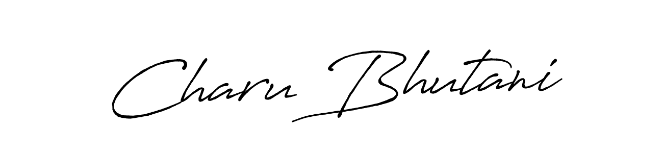 You should practise on your own different ways (Antro_Vectra_Bolder) to write your name (Charu Bhutani) in signature. don't let someone else do it for you. Charu Bhutani signature style 7 images and pictures png