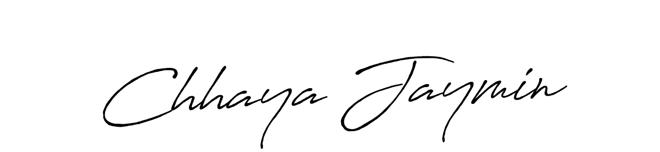 How to make Chhaya Jaymin name signature. Use Antro_Vectra_Bolder style for creating short signs online. This is the latest handwritten sign. Chhaya Jaymin signature style 7 images and pictures png