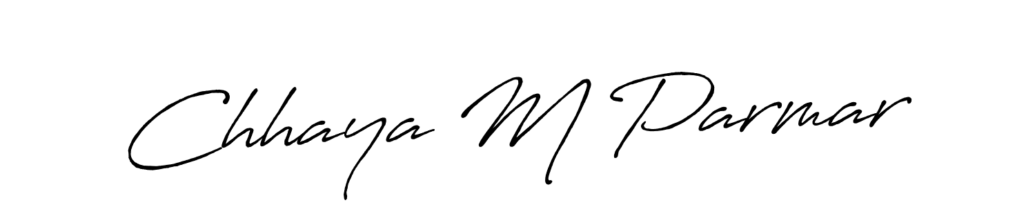 Create a beautiful signature design for name Chhaya M Parmar. With this signature (Antro_Vectra_Bolder) fonts, you can make a handwritten signature for free. Chhaya M Parmar signature style 7 images and pictures png