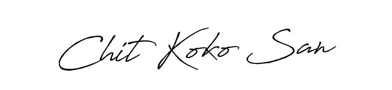 You can use this online signature creator to create a handwritten signature for the name Chit Koko San. This is the best online autograph maker. Chit Koko San signature style 7 images and pictures png