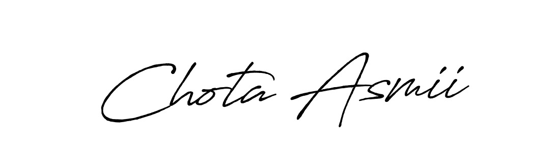 The best way (Antro_Vectra_Bolder) to make a short signature is to pick only two or three words in your name. The name Chota Asmii include a total of six letters. For converting this name. Chota Asmii signature style 7 images and pictures png