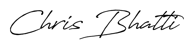 A stylish, flowing autograph style designed for name Chris Bhatti using Antro_Vectra_Bolder typography. Perfect for digital creative projects. Chris Bhatti signature style 7 images and pictures png