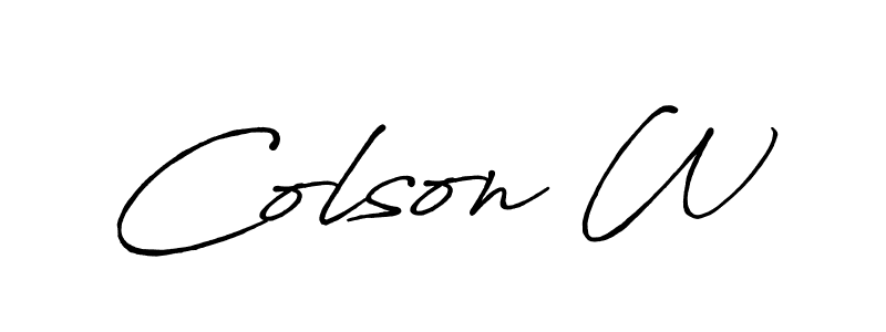 Similarly Antro_Vectra_Bolder is the best handwritten signature design. Signature creator online .You can use it as an online autograph creator for name Colson W. Colson W signature style 7 images and pictures png