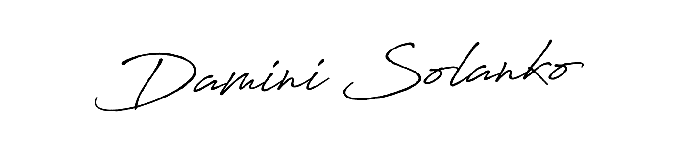 The best way (Antro_Vectra_Bolder) to make a short signature is to pick only two or three words in your name. The name Damini Solanko include a total of six letters. For converting this name. Damini Solanko signature style 7 images and pictures png