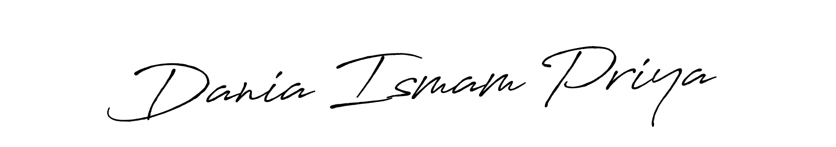 The best way (Antro_Vectra_Bolder) to make a short signature is to pick only two or three words in your name. The name Dania Ismam Priya include a total of six letters. For converting this name. Dania Ismam Priya signature style 7 images and pictures png