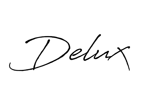 Delux stylish signature style. Best Handwritten Sign (Antro_Vectra_Bolder) for my name. Handwritten Signature Collection Ideas for my name Delux. Delux signature style 7 images and pictures png
