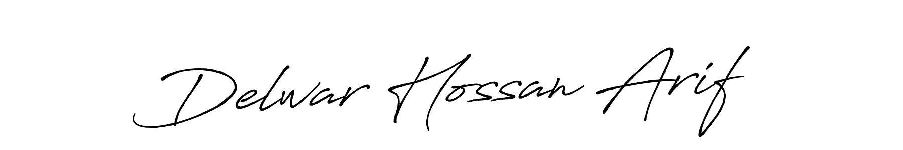 How to make Delwar Hossan Arif name signature. Use Antro_Vectra_Bolder style for creating short signs online. This is the latest handwritten sign. Delwar Hossan Arif signature style 7 images and pictures png