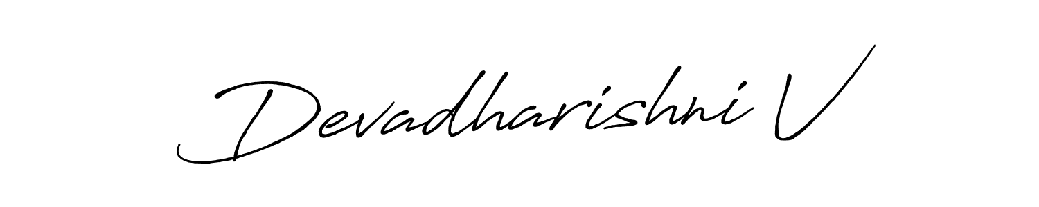 if you are searching for the best signature style for your name Devadharishni V. so please give up your signature search. here we have designed multiple signature styles  using Antro_Vectra_Bolder. Devadharishni V signature style 7 images and pictures png