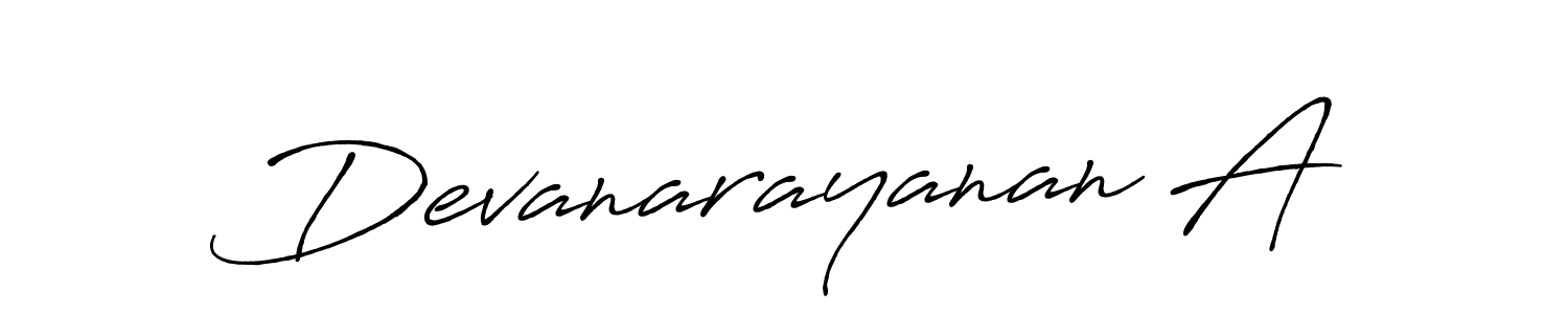 The best way (Antro_Vectra_Bolder) to make a short signature is to pick only two or three words in your name. The name Devanarayanan A include a total of six letters. For converting this name. Devanarayanan A signature style 7 images and pictures png