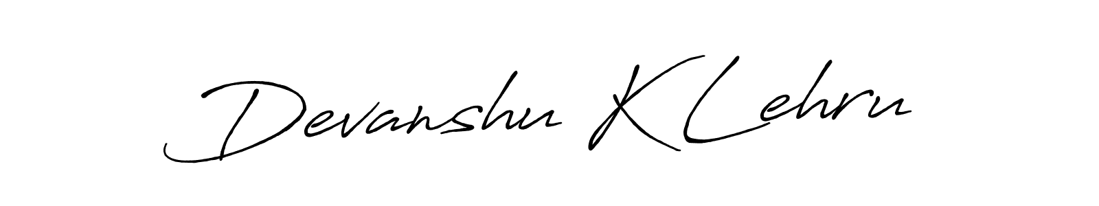 The best way (Antro_Vectra_Bolder) to make a short signature is to pick only two or three words in your name. The name Devanshu K Lehru include a total of six letters. For converting this name. Devanshu K Lehru signature style 7 images and pictures png