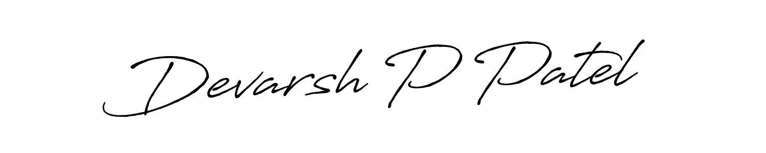 Create a beautiful signature design for name Devarsh P Patel. With this signature (Antro_Vectra_Bolder) fonts, you can make a handwritten signature for free. Devarsh P Patel signature style 7 images and pictures png