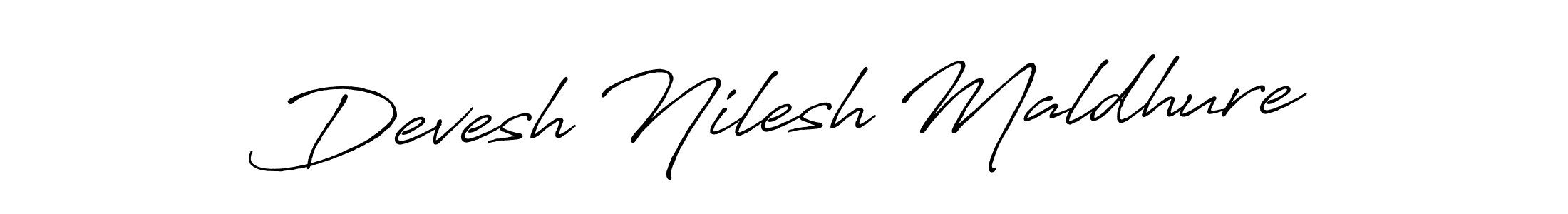 Antro_Vectra_Bolder is a professional signature style that is perfect for those who want to add a touch of class to their signature. It is also a great choice for those who want to make their signature more unique. Get Devesh Nilesh Maldhure name to fancy signature for free. Devesh Nilesh Maldhure signature style 7 images and pictures png