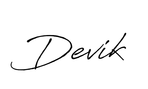 How to make Devik name signature. Use Antro_Vectra_Bolder style for creating short signs online. This is the latest handwritten sign. Devik signature style 7 images and pictures png