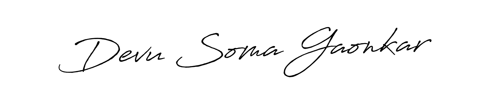 How to make Devu Soma Gaonkar name signature. Use Antro_Vectra_Bolder style for creating short signs online. This is the latest handwritten sign. Devu Soma Gaonkar signature style 7 images and pictures png