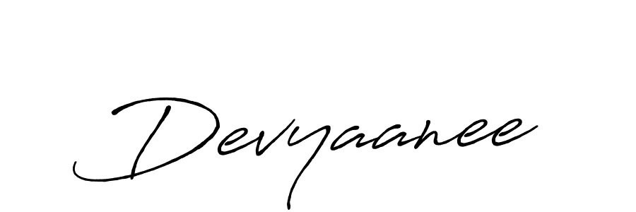 Make a beautiful signature design for name Devyaanee. With this signature (Antro_Vectra_Bolder) style, you can create a handwritten signature for free. Devyaanee signature style 7 images and pictures png