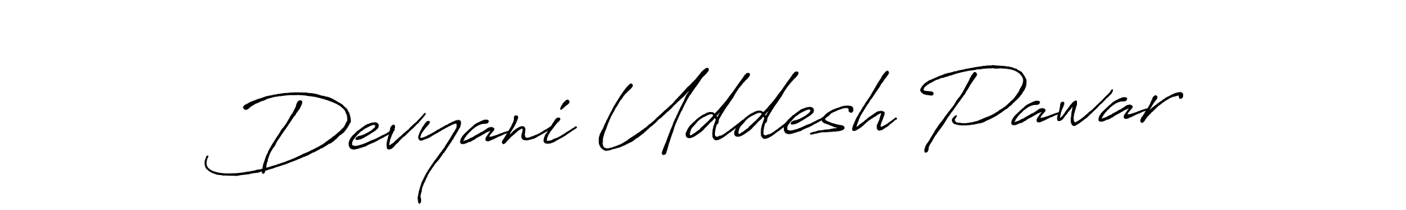Antro_Vectra_Bolder is a professional signature style that is perfect for those who want to add a touch of class to their signature. It is also a great choice for those who want to make their signature more unique. Get Devyani Uddesh Pawar name to fancy signature for free. Devyani Uddesh Pawar signature style 7 images and pictures png