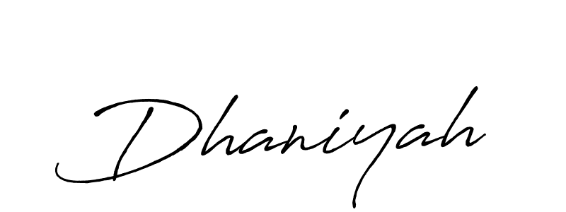 Also we have Dhaniyah name is the best signature style. Create professional handwritten signature collection using Antro_Vectra_Bolder autograph style. Dhaniyah signature style 7 images and pictures png