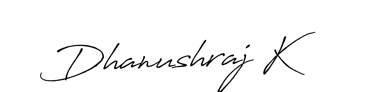 How to make Dhanushraj K name signature. Use Antro_Vectra_Bolder style for creating short signs online. This is the latest handwritten sign. Dhanushraj K signature style 7 images and pictures png