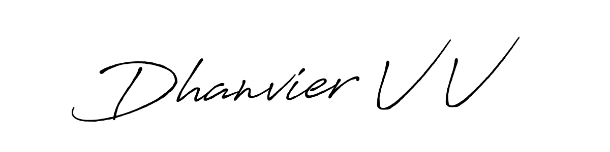 Make a beautiful signature design for name Dhanvier V V. With this signature (Antro_Vectra_Bolder) style, you can create a handwritten signature for free. Dhanvier V V signature style 7 images and pictures png