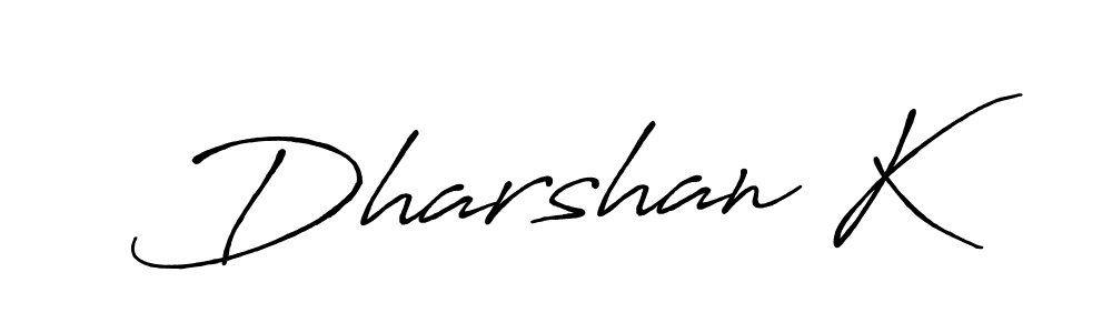 The best way (Antro_Vectra_Bolder) to make a short signature is to pick only two or three words in your name. The name Dharshan K include a total of six letters. For converting this name. Dharshan K signature style 7 images and pictures png