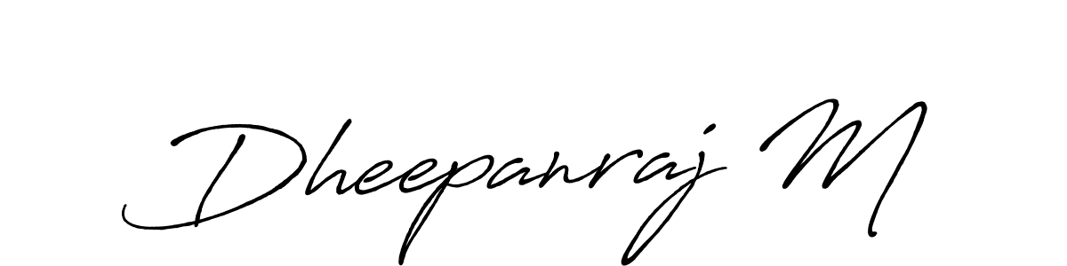 The best way (Antro_Vectra_Bolder) to make a short signature is to pick only two or three words in your name. The name Dheepanraj M include a total of six letters. For converting this name. Dheepanraj M signature style 7 images and pictures png