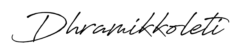 Stand out with a creative autograph for Dhramikkoleti. The Antro_Vectra_Bolder styling blends modern aesthetics with classic signature flourishes. Dhramikkoleti signature style 7 images and pictures png
