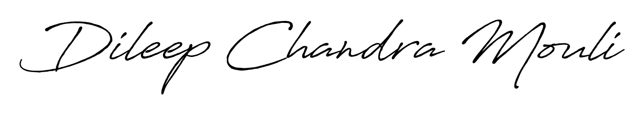 The Antro_Vectra_Bolder font gives name Dileep Chandra Mouli a signature that looks effortless yet distinguished. Download high-res PNG instantly. Dileep Chandra Mouli signature style 7 images and pictures png