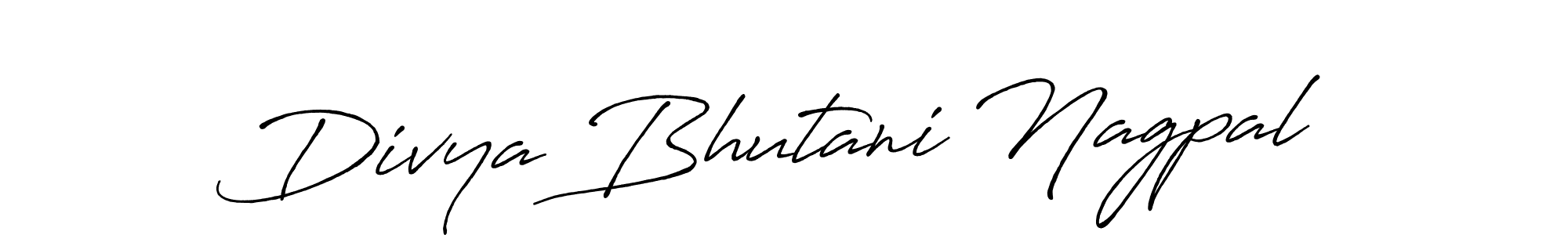 You should practise on your own different ways (Antro_Vectra_Bolder) to write your name (Divya Bhutani Nagpal) in signature. don't let someone else do it for you. Divya Bhutani Nagpal signature style 7 images and pictures png